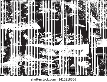 Distressed background in black and white texture with dots, spots, scratches and lines. Abstract vector illustration