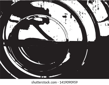 Distressed background in black and white texture with dots, spots, scratches and lines. Abstract vector illustration