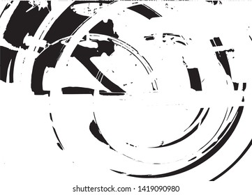 Distressed background in black and white texture with dots, spots, scratches and lines. Abstract vector illustration