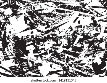 Distressed background in black and white texture with dots, spots, scratches and lines. Abstract vector illustration