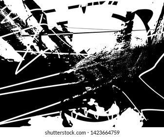 Distressed background in black and white texture with spots, scratches and lines. Abstract vector illustration