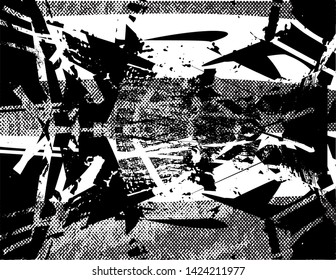 Distressed background in black and white texture with spots, scratches and lines. Abstract vector illustration