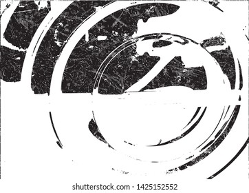 Distressed background in black and white texture with dots, spots, scratches and lines. Abstract vector illustration