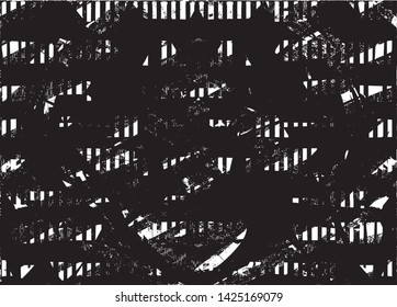 Distressed background in black and white texture with dots, spots, scratches and lines. Abstract vector illustration