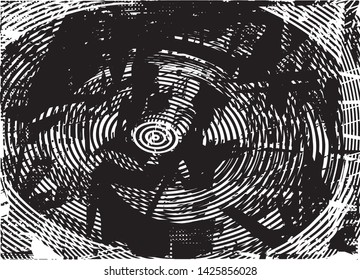 Distressed background in black and white texture with dots, spots, scratches and lines. Abstract vector illustration