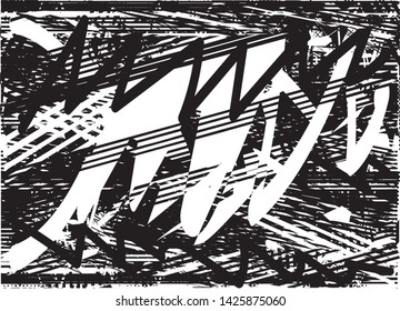 Distressed background in black and white texture with dots, spots, scratches and lines. Abstract vector illustration