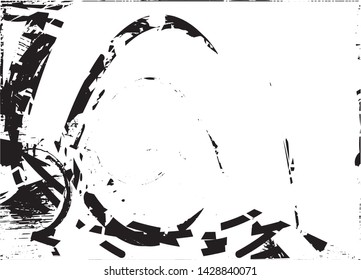 Distressed background in black and white texture with dots, spots, scratches and lines. Abstract vector illustration