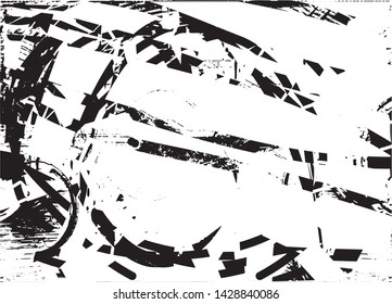 Distressed background in black and white texture with dots, spots, scratches and lines. Abstract vector illustration