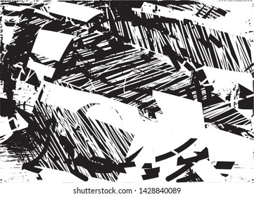Distressed background in black and white texture with dots, spots, scratches and lines. Abstract vector illustration