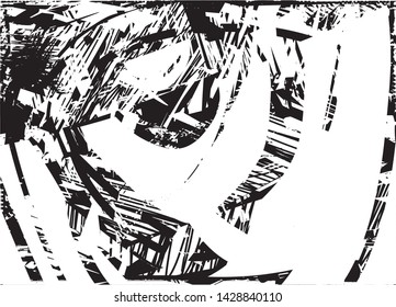 Distressed background in black and white texture with dots, spots, scratches and lines. Abstract vector illustration