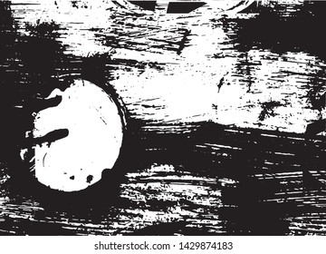 Distressed background in black and white texture with dots, spots, scratches and lines. Abstract vector illustration