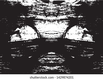 Distressed background in black and white texture with dots, spots, scratches and lines. Abstract vector illustration