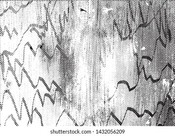 Distressed background in black and white texture with dots, spots, scratches and lines. Abstract vector illustration