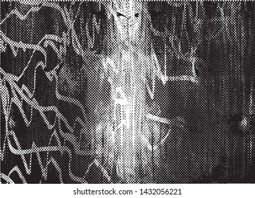 Distressed background in black and white texture with dots, spots, scratches and lines. Abstract vector illustration