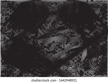 Distressed background in black and white texture with dots, spots, scratches and lines. Abstract vector illustration