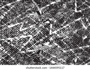 Distressed background in black and white texture with dots, spots, scratches and lines. Abstract vector illustration