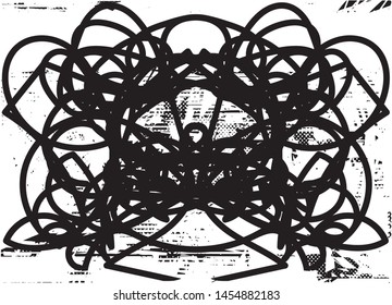 Distressed background in black and white texture with dots, spots, scratches and lines. Abstract vector illustration