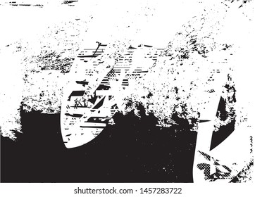 Distressed background in black and white texture with dots, spots, scratches and lines. Abstract vector illustration