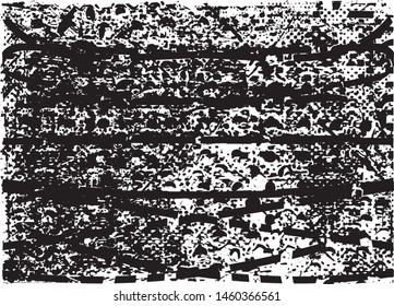 Distressed background in black and white texture with dots, spots, scratches and lines. Abstract vector illustration