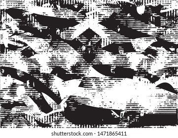 Distressed background in black and white texture with dots, spots, scratches and lines. Abstract vector illustration