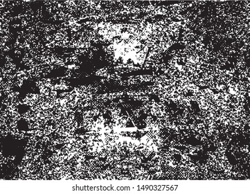 Distressed background in black and white texture with dots, spots, scratches and lines. Abstract vector illustration