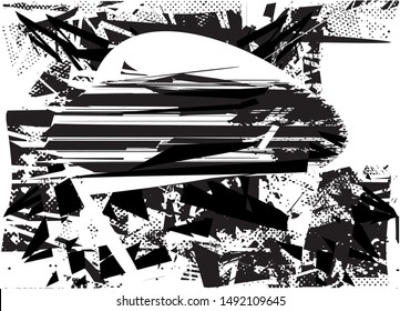 Distressed background in black and white texture with  dark spots, nets, scratches and lines. Abstract vector illustration