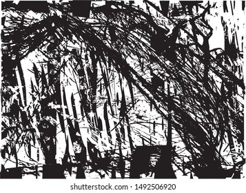 Distressed background in black and white texture with dots, spots, scratches and lines. Abstract vector illustration