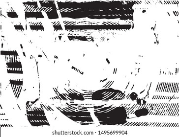 Distressed background in black and white texture with dots, spots, scratches and lines. Abstract vector illustration