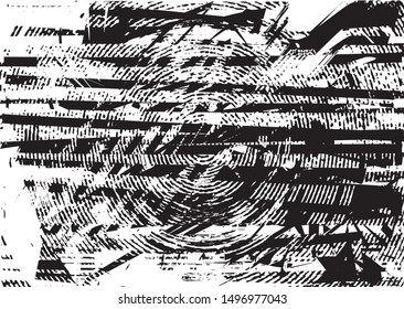 Distressed background in black and white texture with dots, spots, scratches and lines. Abstract vector illustration