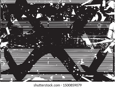 Distressed background in black and white texture with dots, spots, scratches and lines. Abstract vector illustration