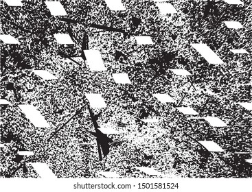 Distressed background in black and white texture with  dark spots, nets, scratches and lines. Abstract vector illustration