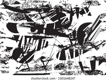 Distressed background in black and white texture with  dark spots, nets, scratches and lines. Abstract vector illustration