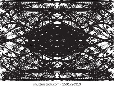 Distressed background in black and white texture with dots, spots, scratches and lines. Abstract vector illustration.