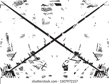 Distressed background in black and white texture with dots, spots, scratches and lines. Abstract vector illustration