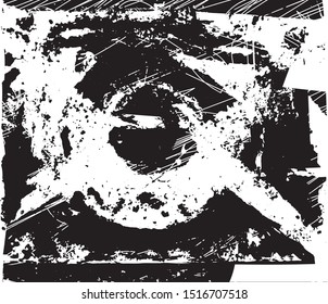 Distressed background in black and white texture with dots, spots, scratches and lines. Abstract vector illustration