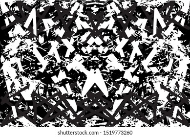 Distressed background in black and white texture with dots, spots, scratches and lines. Abstract vector illustration