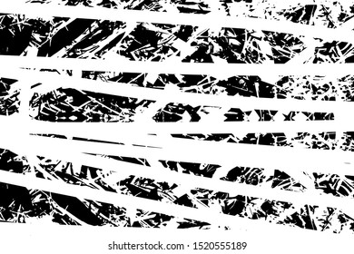 Distressed background in black and white texture with dots, spots, scratches and lines. Abstract vector illustration
