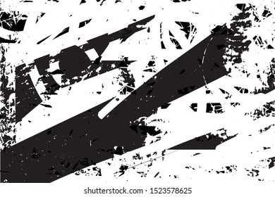 Distressed background in black and white texture with dots, spots, scratches and lines. Abstract vector illustration