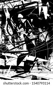 Distressed background in black and white texture with dots, spots, scratches and lines. Abstract vector illustration.