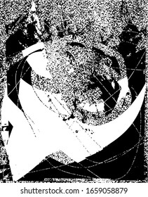 Unterdrückter Hintergrund in schwarz-weißer Textur mit Flecken, Kratzern und Linien. Abstrakte Vektorillustration-Illustration
