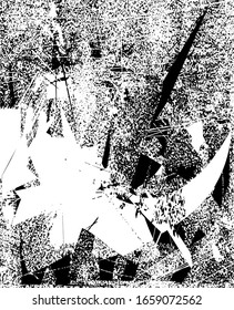 Fondo perturbado en textura en blanco y negro con manchas, arañazos y líneas. Ilustración de vector abstracto