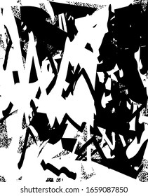 Distressed background in black and white texture with spots, scratches and lines. Abstract vector illustration