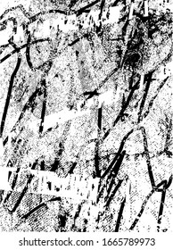 Distressed background in black and white texture with spots, scratches and lines. Abstract vector illustration