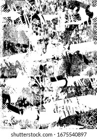 Fondo perturbado en textura en blanco y negro con manchas, arañazos y líneas. Ilustración de vector abstracto