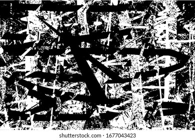 Distressed background in black and white texture with spots, scratches and lines. Abstract vector illustration