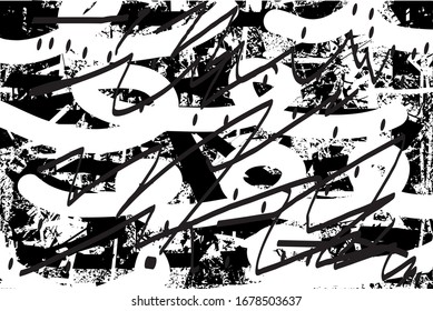 Distressed background in black and white texture with spots, scratches and lines. Abstract vector illustration