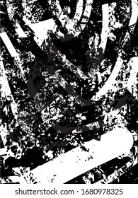 Distressed background in black and white texture with spots, scratches and lines. Abstract vector illustration