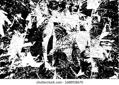 Fondo angustiado en textura en blanco y negro con hierba, manchas, arañazos y líneas. Ilustración de vector abstracto