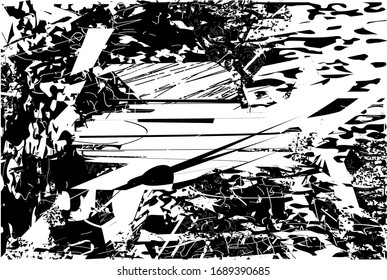 Distressed background in black and white texture with grass, spots, scratches and lines. Abstract vector illustration