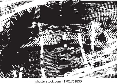 Fondo perturbado en textura en blanco y negro con puntos, puntos, rayas y líneas. Ilustración de vector abstracto